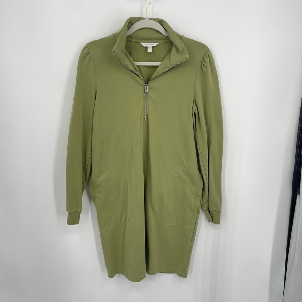 Garnet Hill Quarter-Zip French Terry Dress Green long sleeve Sz XS